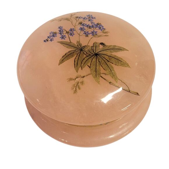 Vintage Pink Alabaster Ring Trinket Dish Box with Lid & Star Flowers - Picture 1 of 13